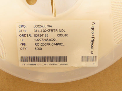 Yageo RC1206FR-074K02L Chip Resistor Tape And Reel 4.02 kOhms 1/4W 5000 Pcs