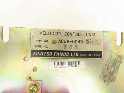 Fanuc A06B-6045-H001/H002 Velocity Control Unit No Circuit Board