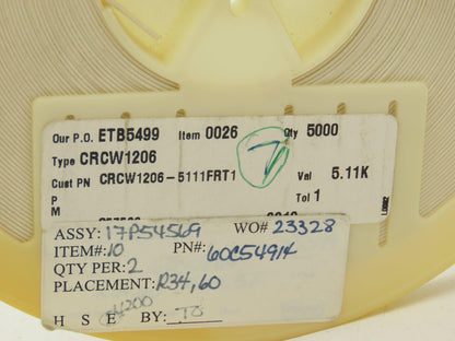 Vishay CRCW1206-5111FRT1 Chip Resistor Tape And Reel 5.11 kOhms ± 1% 1/4W