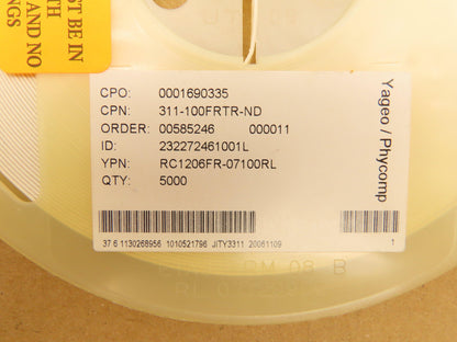 Yageo 1206FR-07100RL Chip Resistor Tape And Reel 100 Ohms ± 1% 1/4W 4500 Pcs