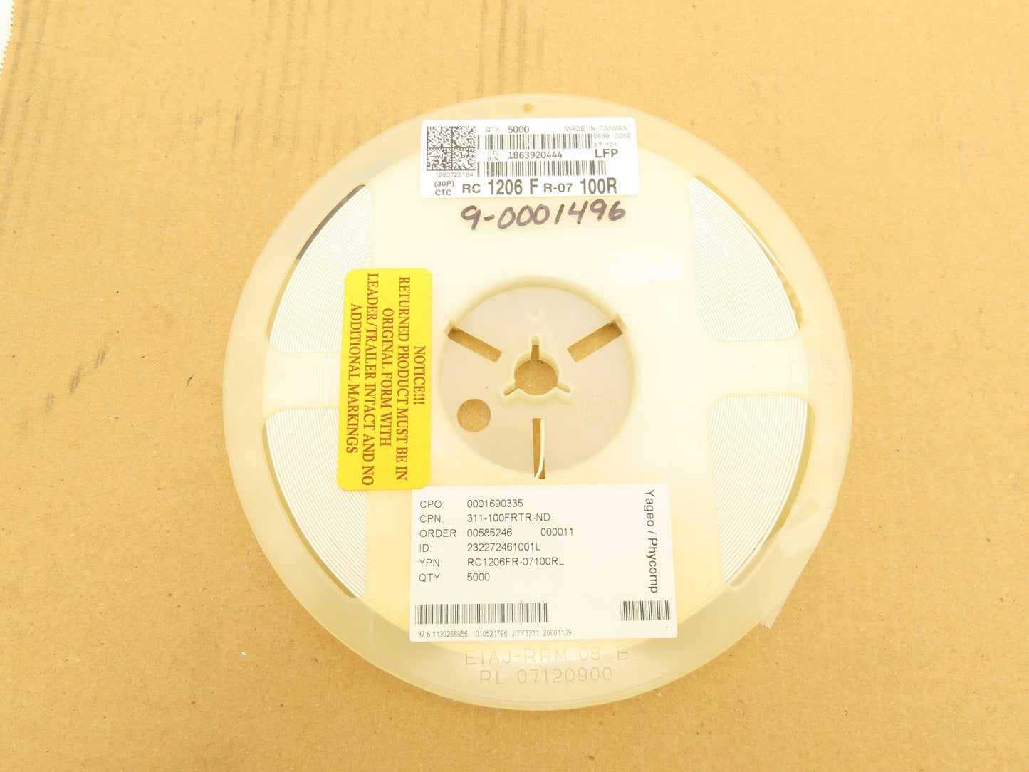 Yageo 1206FR-07100RL Chip Resistor Tape And Reel 100 Ohms ± 1% 1/4W 4500 Pcs