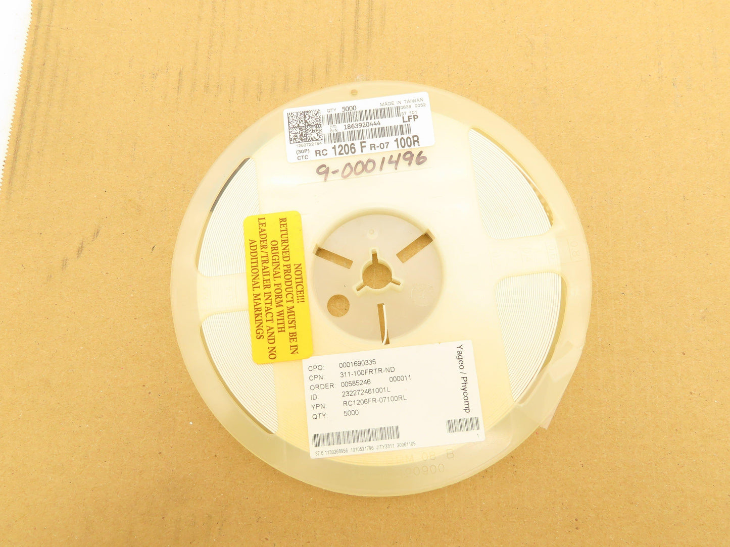 Yageo 1206FR-07100RL Chip Resistor Tape And Reel 100 Ohms ± 1% 1/4W 4500 Pcs