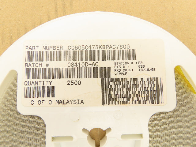 Kemet C0805C475K8PAC7800 Ceramic Capacitors 4.7 µF ± 10% 10V 2500 Pieces
