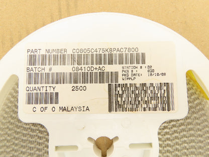 Kemet C0805C475K8PAC7800 Ceramic Capacitors 4.7 µF ± 10% 10V 2500 Pieces