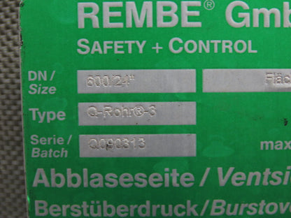 Rembe GmbH Q-Rohr 3 SS Dust Collector Flame Filter 600/24" Rupture Disc