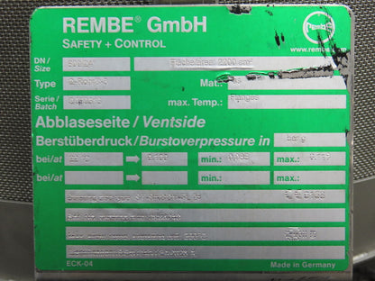 Rembe GmbH Q-Rohr 3 SS Dust Collector Flame Filter 600/24" Rupture Disc