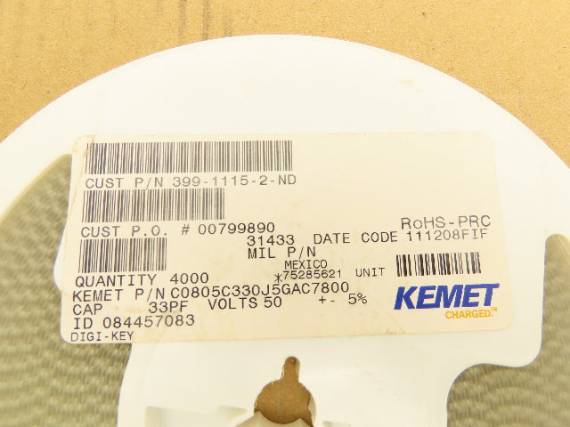 Kemet C0805C330J5GAC7800 Ceramic Capacitors 33 pF ± 5% 50V 4000 Pieces