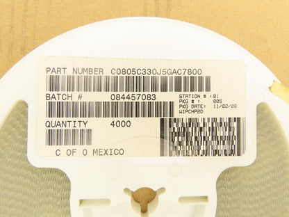 Kemet C0805C330J5GAC7800 Ceramic Capacitors 33 pF ± 5% 50V 4000 Pieces