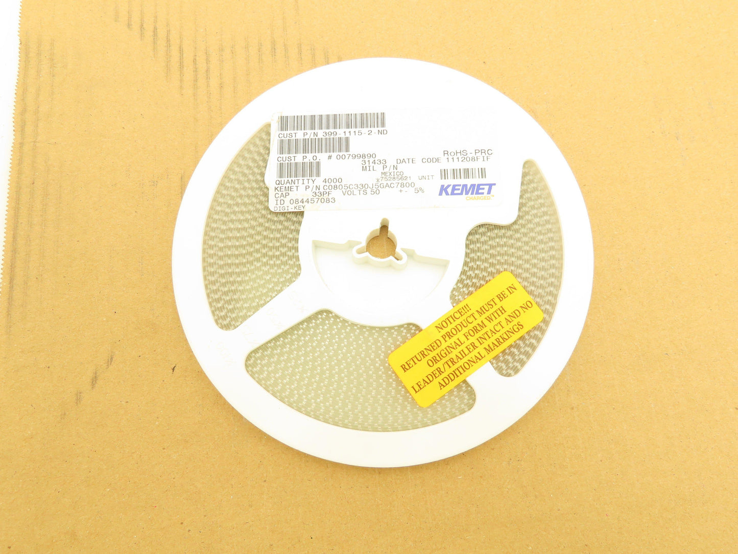 Kemet C0805C330J5GAC7800 Ceramic Capacitors 33 pF ± 5% 50V 4000 Pieces