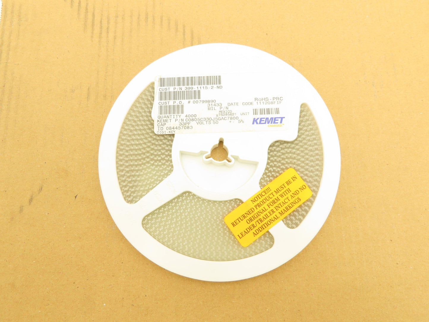 Kemet C0805C330J5GAC7800 Ceramic Capacitors 33 pF ± 5% 50V 4000 Pieces
