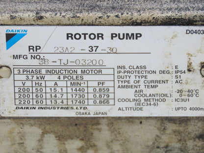 Daikin RP23A2-37-30 Hydraulic Rotor Pump 11gpm 3000psi 5Hp 1740rpm 220V
