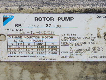 Daikin RP23A2-37-30 Hydraulic Rotor Pump 11gpm 3000psi 5Hp 1740rpm 220V