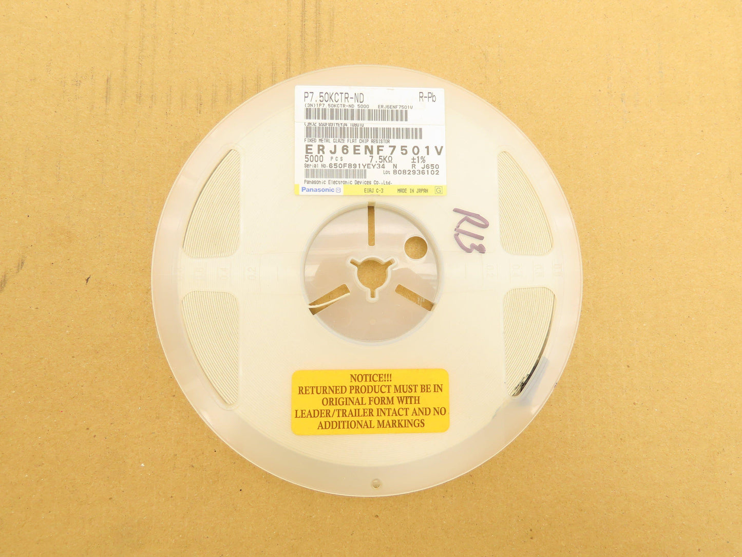 Panasonic ERJ6ENF7501V Fixed Metal Glaze Flat Chip Resistor 7.5kOhms  ± 1%