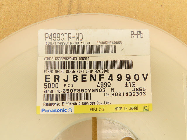 Panasonic ERJ6ENF4990V Fixed Metal Glaze Flat Chip Resistor 499 Ohms ± 1% 1/8W