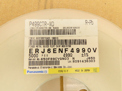 Panasonic ERJ6ENF4990V Fixed Metal Glaze Flat Chip Resistor 499 Ohms ± 1% 1/8W