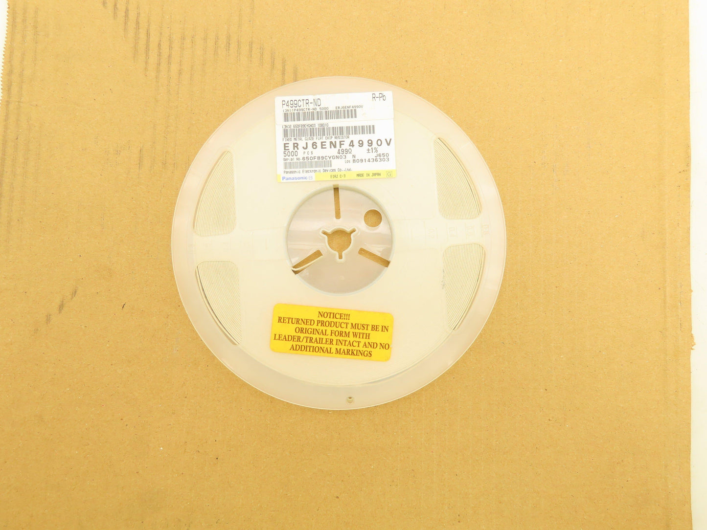 Panasonic ERJ6ENF4990V Fixed Metal Glaze Flat Chip Resistor 499 Ohms ± 1% 1/8W