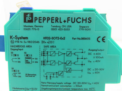 Pepper Fuchs KFDS-SOT2-Ex2 Switch Amplifier 2-Channel Isolated 20-30VDC