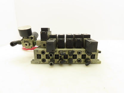 SMC NVFS2200 NVFS2100 Pneumatic 5/2 Solenoid Valves on 6-Station Manifold 24VDC