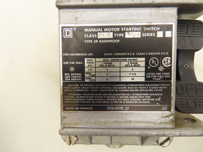 Square D 2510-KR2H Manual Motor Starting Switch 600V 30A 3PH Series B Rainproof