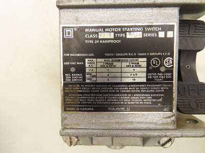 Square D 2510-KR2H Manual Motor Starting Switch 600V 30A 3PH Series B Rainproof