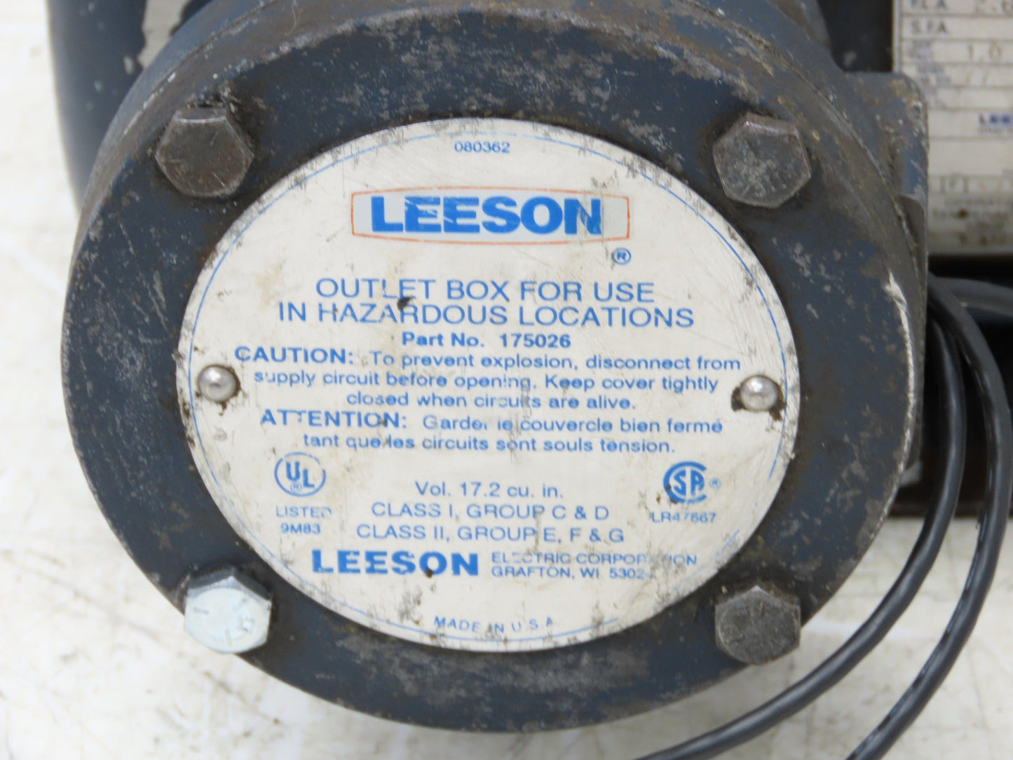 Leeson A6T17XK11B AC Motor .75Hp 1725rpm 230/460V 3PH 56C TEFC Explosion Proof