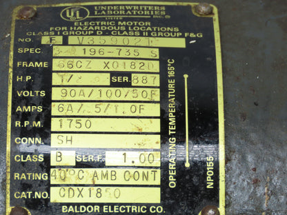 Baldor CDX1850 90V DC Motor .5Hp 1750rpm 3PH 66/182CZ XPFC Explosion Proof