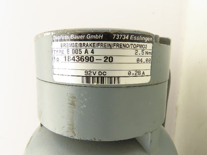 Bauer M1843690-25 Gearmotor 91RPM 17.73:1  0.55kw 208Delta 3Ph 21Nm DC Brake