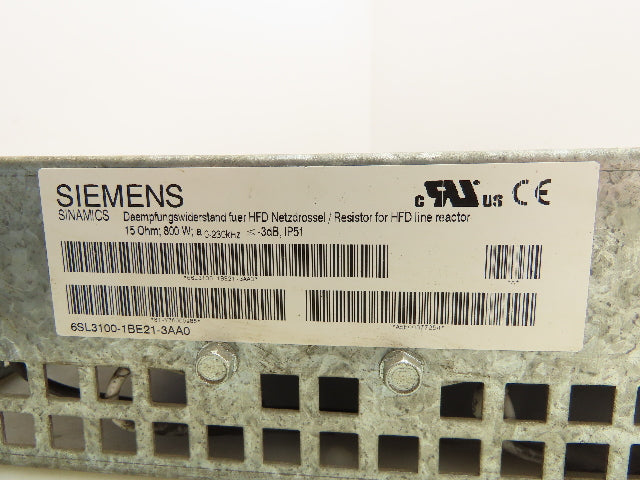 Siemens 6SL3100-1BE21-3AA0 Resistor For HFD Line Reactor 15 Ohms 800W