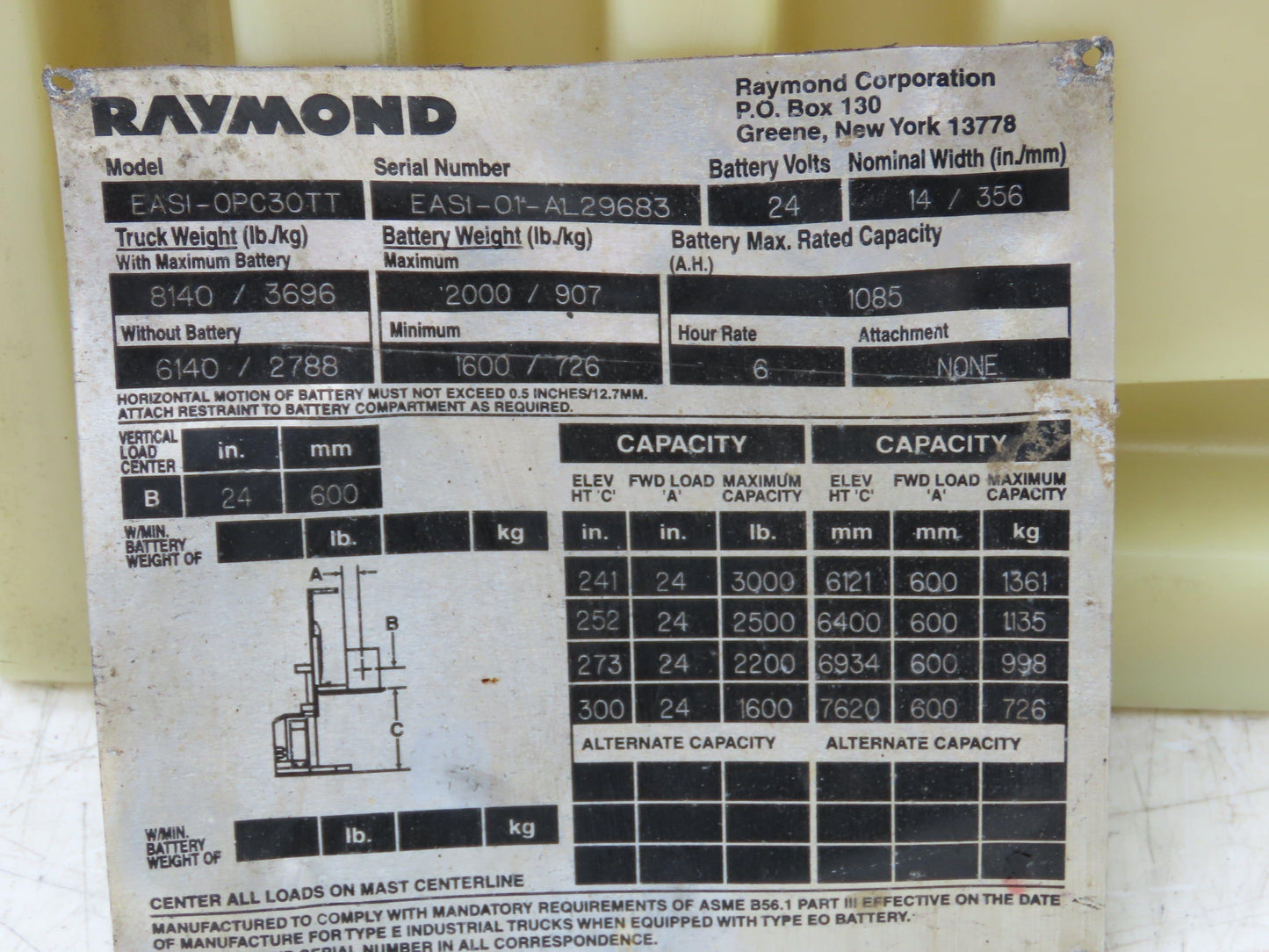 Raymond EASI-OPC30TT Order Picker Forklift Hydraulic Reservoir Holding Tank
