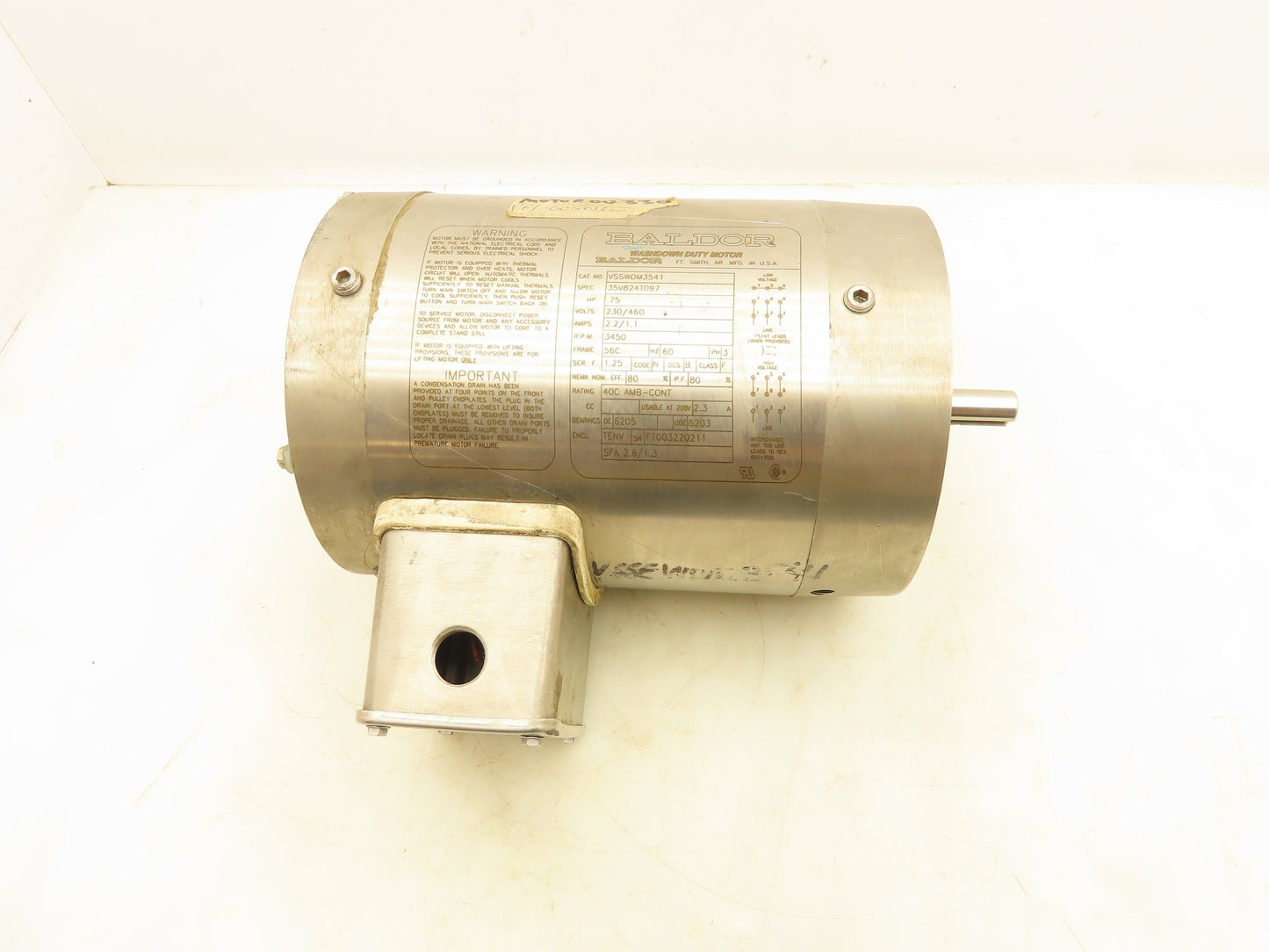 Baldor VSSWDM3541 Electric Motor Wash Down Duty .75Hp 230/460V 3450RPM 3Ph 56C