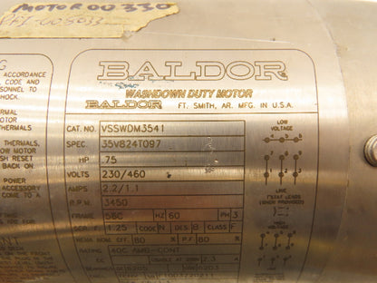 Baldor VSSWDM3541 Electric Motor Wash Down Duty .75Hp 230/460V 3450RPM 3Ph 56C