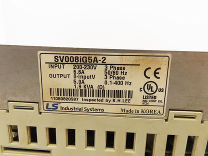 LS Industrial SV008IG5A-2 Variable Frequency Drive 200-230V 6.6A 3PH 1.9KVA