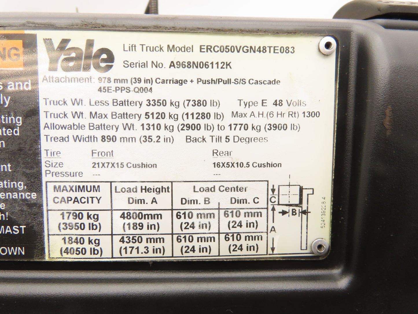 Yale ERC050VGN48TE083 Electric Forklift Light Wire Harness