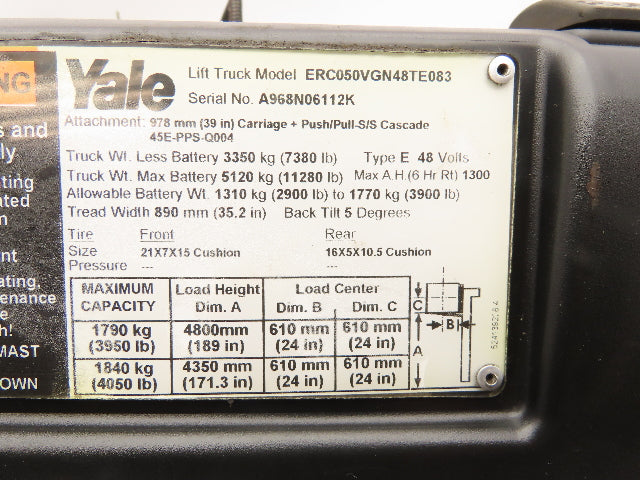 Yale ERC050VGN48TE083 Electric Forklift Light Wire Harness