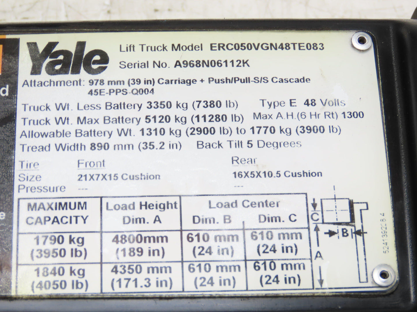 Yale ERC050VGN48TE083 Forklift Dual-Wheel Rear Axle Assembly