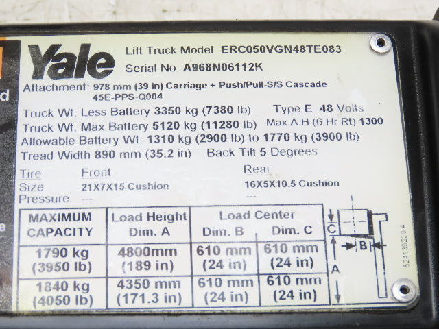 Yale ERC050VGN48TE083 Forklift Dual-Wheel Rear Axle Assembly