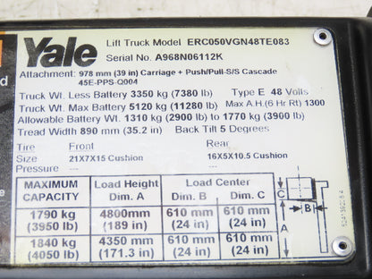 Yale ERC050VGN48TE083 Forklift Dual-Wheel Rear Axle Assembly