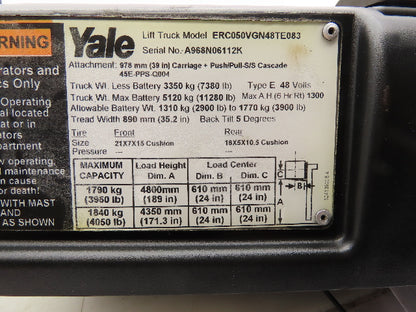 Yale ERC045-070VG Electric Forklift ERC050VGN48TE083 Operating Manual
