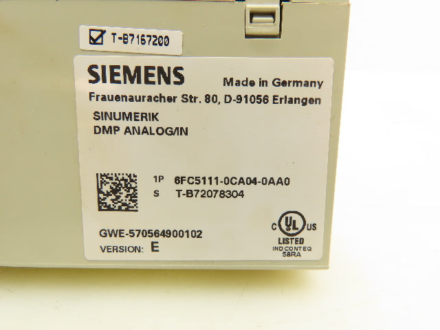 Siemens 6FC5111-0CA04-0AA0 DMP Analog/IN Module For CNC 1 Analog Ver E