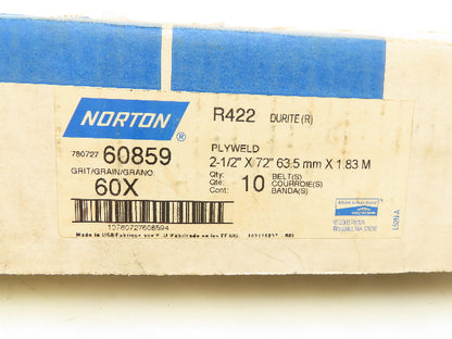 Norton R422 Durite Abrasive Belts 2-1/2"x72" Plyweld 60 Grit Box Of 10