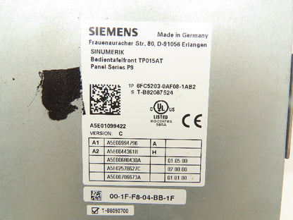 Siemens Simatic 6FC5203-0AF08 Operator Control Panel HMI 15" Screen