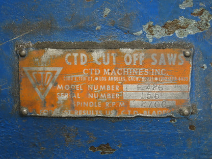 CTD F426 Straight Cut-Off Saw 16" Blade 2700 RPM 5 Hp 3Ph Air Foot Control 90°