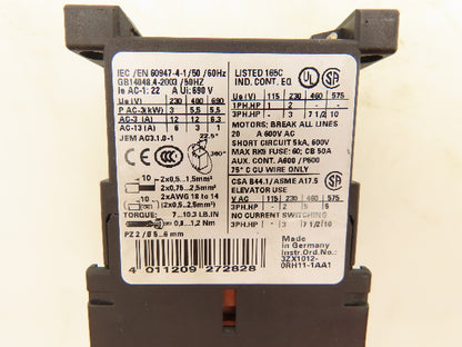 Siemens 3RT1017-1AF01 Contactor 110V 12A 3 Pole 10HP Max