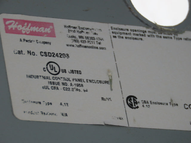 Hoffman CSD24206 Electrical Enclosure 24x20x6" w/Backplate Nema 12