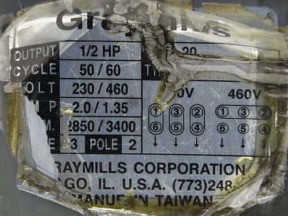 Graymills Vertical Immersion Coolant Pump .5HP 230-460V 2.0-1.35A 3PH