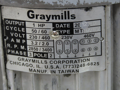 Graymills IMV100-F Vertical Immersion Coolant Pump 1HP 230/460V 3.2/2.0A 3PH
