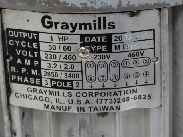 Graymills IMV100-F Vertical Immersion Coolant Pump 1HP 230/460V 3.2/2.0A 3PH