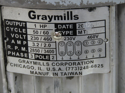Graymills IMV100-F Vertical Immersion Coolant Pump 1HP 230/460V 3.2/2.0A 3PH