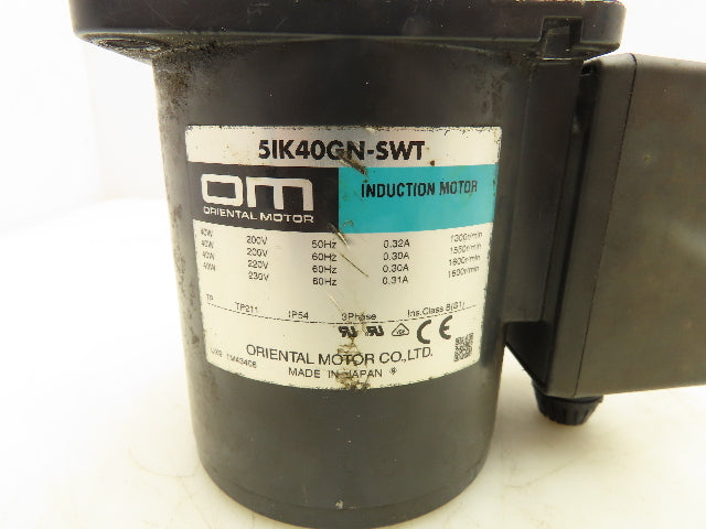 Oriental 5IK40GN-SWT Induction Motor 40W 1600 RPM 200/220/230V 3PH Pinion Shaft