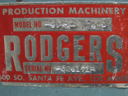 Rodgers 40A-74 Edge Sander 6 x 74" Woodworking Machine 5Hp 230/460V Motor